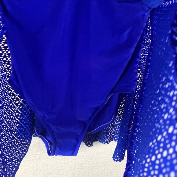 Swim Solutions Women's Bow Front Sleeveless Crochet Cobalt Blue Swim Dress Sz 12 - Picture 3 of 11